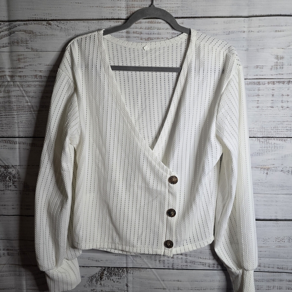 Off White Longsleeve Button Up Vneck Sweater Womans Size Large - Picture 1 of 5